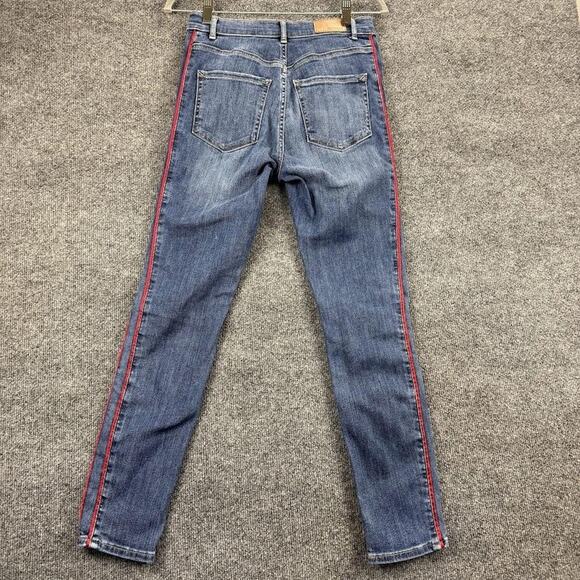 Express Jeans Women's 4 Blue High Rise Ankle Legging Stretch Red Stripe Skinny - Picture 4 of 14
